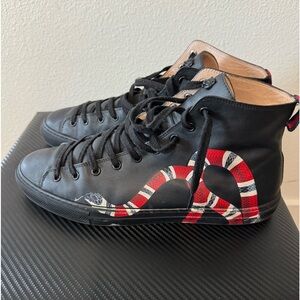 Gucci Black Leather Kingsnake High Tops. Men’s U.S. 11